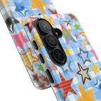 Star Pattern Phone Case – Colorful Stars on Blue Gingham Phone Case
