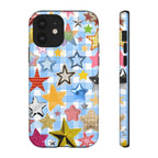 Star Pattern Phone Case – Colorful Stars on Blue Gingham Phone Case