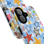 Star Pattern Phone Case – Colorful Stars on Blue Gingham Phone Case