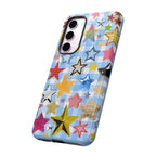 Star Pattern Phone Case – Colorful Stars on Blue Gingham Phone Case