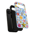 Star Pattern Phone Case – Colorful Stars on Blue Gingham Phone Case