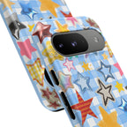 Star Pattern Phone Case – Colorful Stars on Blue Gingham Phone Case