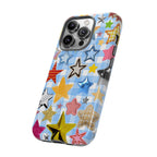 Star Pattern Phone Case – Colorful Stars on Blue Gingham Phone Case