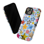 Star Pattern Phone Case – Colorful Stars on Blue Gingham Phone Case