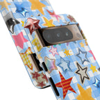 Star Pattern Phone Case – Colorful Stars on Blue Gingham Phone Case