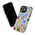 Star Pattern Phone Case – Colorful Stars on Blue Gingham Phone Case