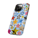 Star Pattern Phone Case – Colorful Stars on Blue Gingham Phone Case