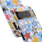 Star Pattern Phone Case – Colorful Stars on Blue Gingham Phone Case