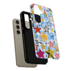 Star Pattern Phone Case – Colorful Stars on Blue Gingham Phone Case