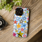 Star Pattern Phone Case – Colorful Stars on Blue Gingham Phone Case