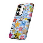Star Pattern Phone Case – Colorful Stars on Blue Gingham Phone Case