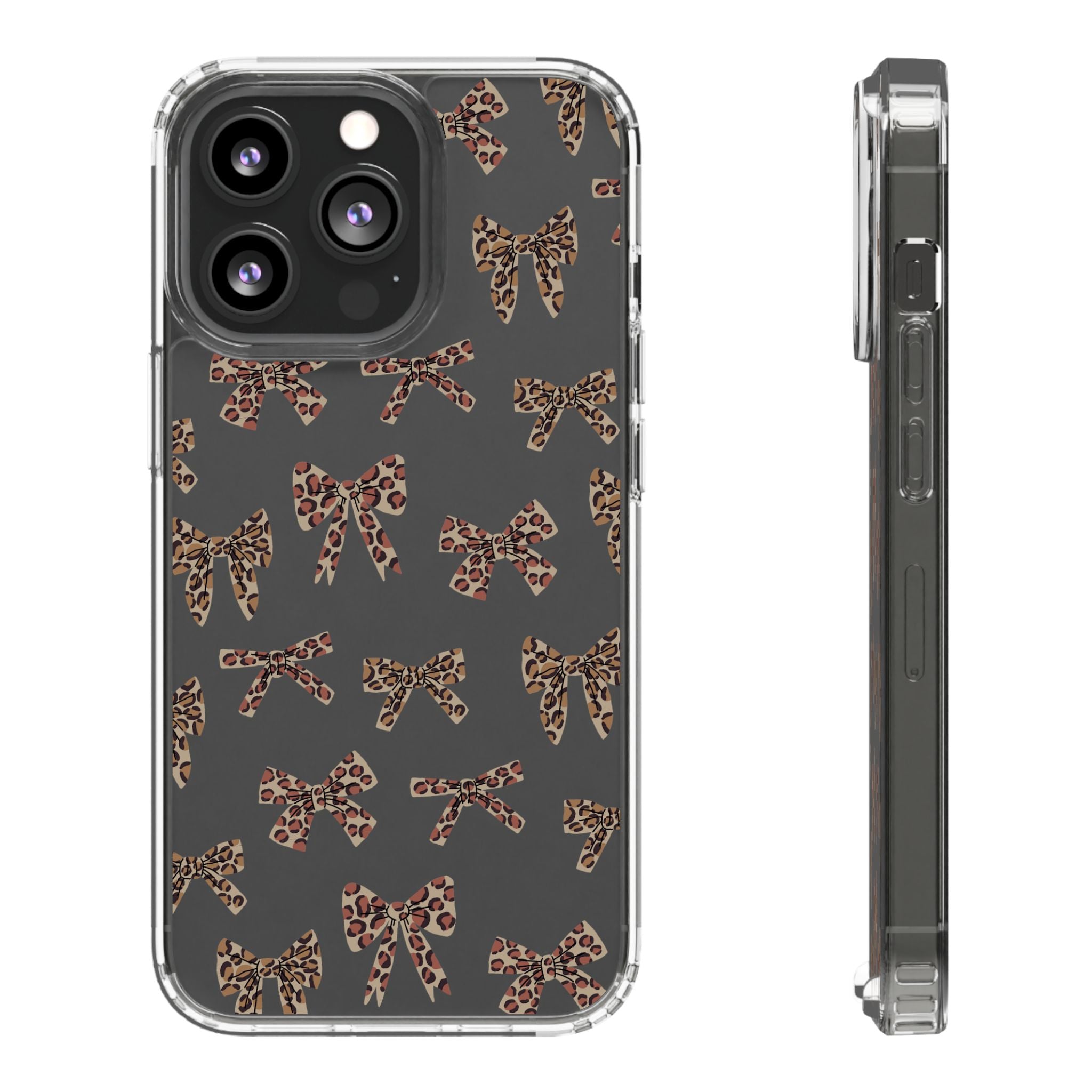 Leopard Bow Clear Phone Case — Transparent iPhone Case with Cute Animal Print Bows