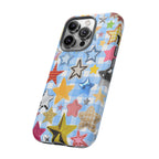 Star Pattern Phone Case – Colorful Stars on Blue Gingham Phone Case