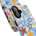 Star Pattern Phone Case – Colorful Stars on Blue Gingham Phone Case