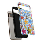 Star Pattern Phone Case – Colorful Stars on Blue Gingham Phone Case