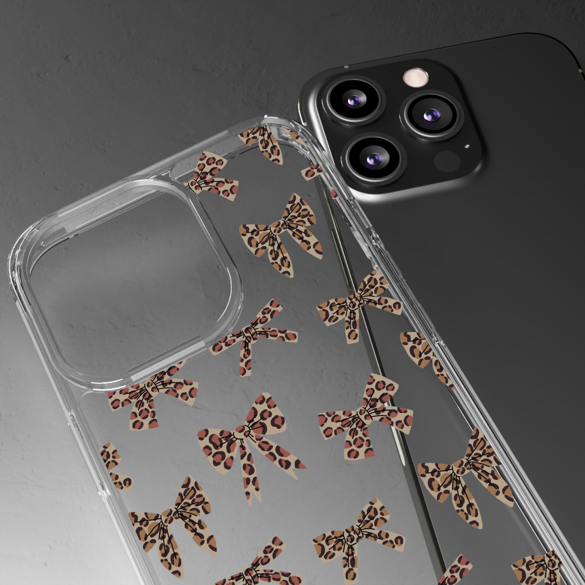 Leopard Bow Clear Phone Case — Transparent iPhone Case with Cute Animal Print Bows