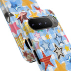 Star Pattern Phone Case – Colorful Stars on Blue Gingham Phone Case