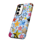 Star Pattern Phone Case – Colorful Stars on Blue Gingham Phone Case