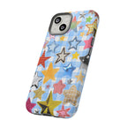 Star Pattern Phone Case – Colorful Stars on Blue Gingham Phone Case