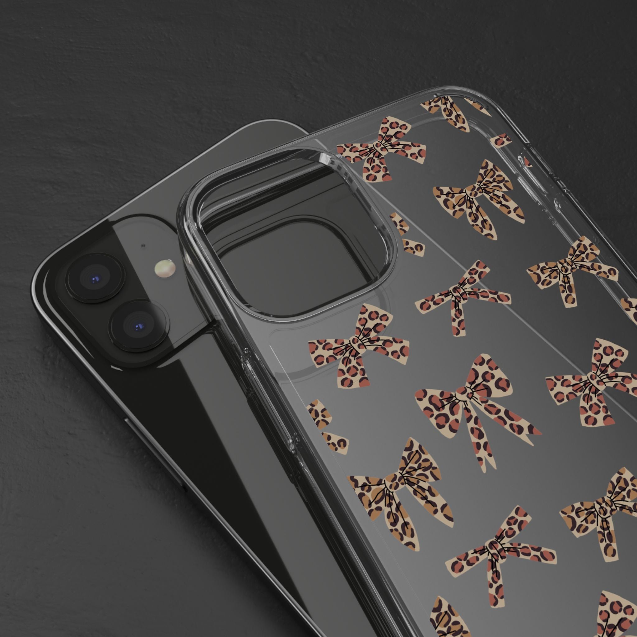 Leopard Bow Clear Phone Case — Transparent iPhone Case with Cute Animal Print Bows
