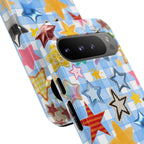 Star Pattern Phone Case – Colorful Stars on Blue Gingham Phone Case