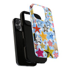 Star Pattern Phone Case – Colorful Stars on Blue Gingham Phone Case
