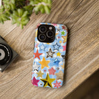 Star Pattern Phone Case – Colorful Stars on Blue Gingham Phone Case