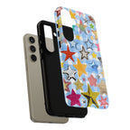 Star Pattern Phone Case – Colorful Stars on Blue Gingham Phone Case