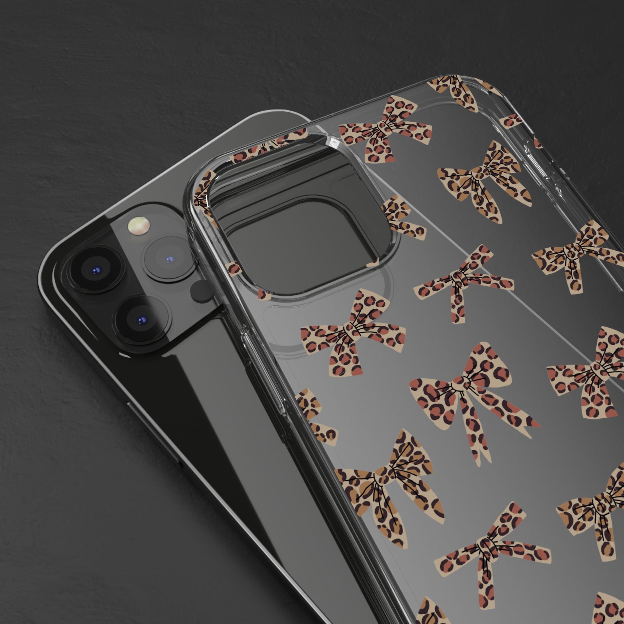 Leopard Bow Clear Phone Case — Transparent iPhone Case with Cute Animal Print Bows