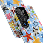 Star Pattern Phone Case – Colorful Stars on Blue Gingham Phone Case
