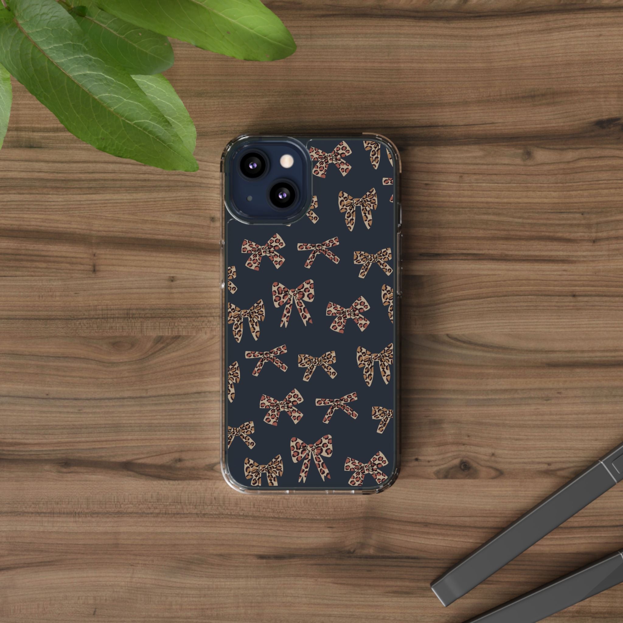 Leopard Bow Clear Phone Case — Transparent iPhone Case with Cute Animal Print Bows