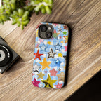 Star Pattern Phone Case – Colorful Stars on Blue Gingham Phone Case