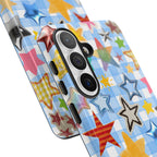 Star Pattern Phone Case – Colorful Stars on Blue Gingham Phone Case