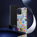 Star Pattern Phone Case – Colorful Stars on Blue Gingham Phone Case