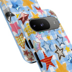 Star Pattern Phone Case – Colorful Stars on Blue Gingham Phone Case