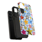 Star Pattern Phone Case – Colorful Stars on Blue Gingham Phone Case