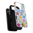 Star Pattern Phone Case – Colorful Stars on Blue Gingham Phone Case