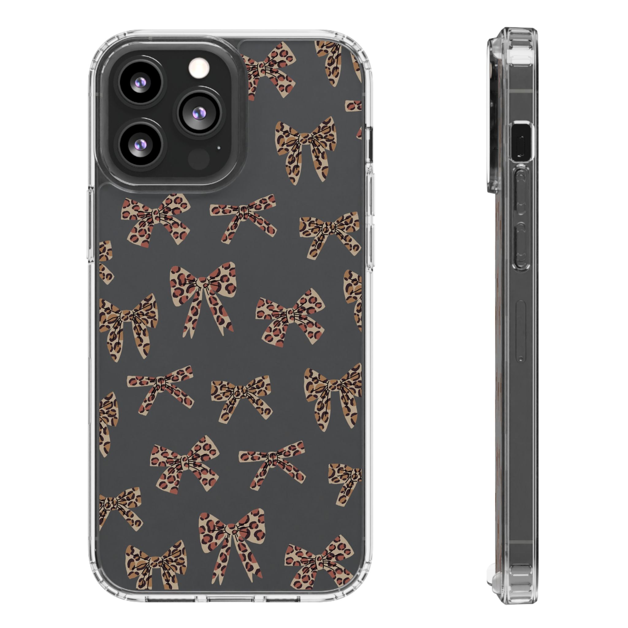 Leopard Bow Clear Phone Case — Transparent iPhone Case with Cute Animal Print Bows