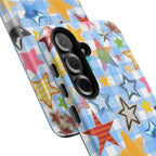 Star Pattern Phone Case – Colorful Stars on Blue Gingham Phone Case