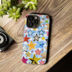 Star Pattern Phone Case – Colorful Stars on Blue Gingham Phone Case