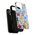 Star Pattern Phone Case – Colorful Stars on Blue Gingham Phone Case