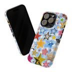 Star Pattern Phone Case – Colorful Stars on Blue Gingham Phone Case