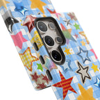Star Pattern Phone Case – Colorful Stars on Blue Gingham Phone Case