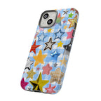 Star Pattern Phone Case – Colorful Stars on Blue Gingham Phone Case