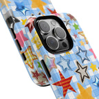 Star Pattern Phone Case – Colorful Stars on Blue Gingham Phone Case